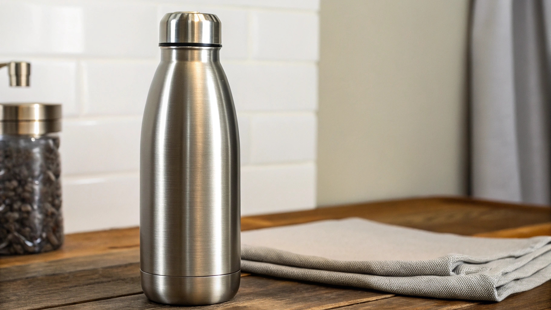 BPA-Free symbol next to a stainless steel bottle