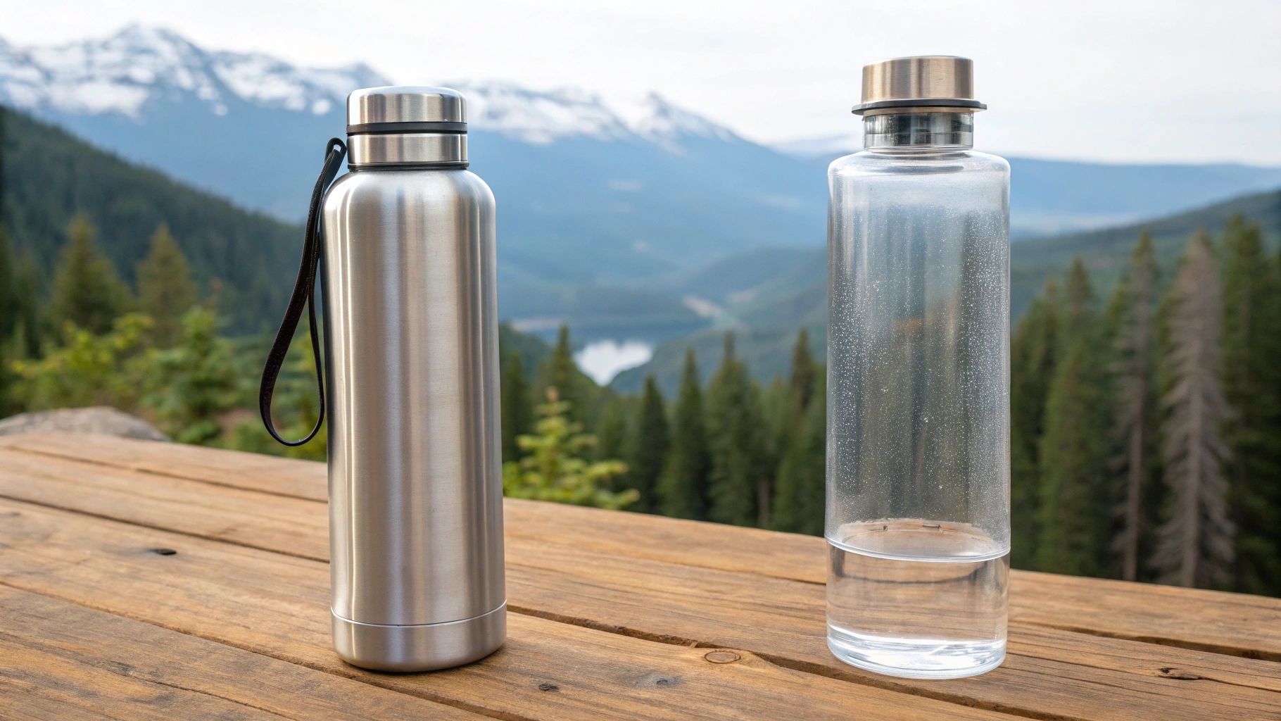 Person choosing between insulated and non-insulated bottle