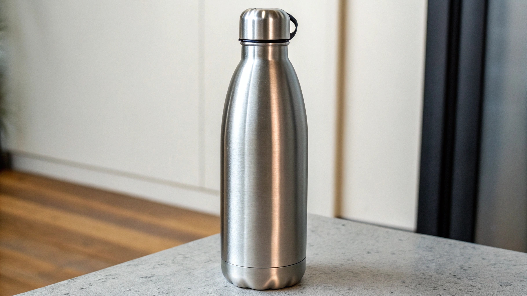 Close-up of cleaning the inside of a stainless steel bottle