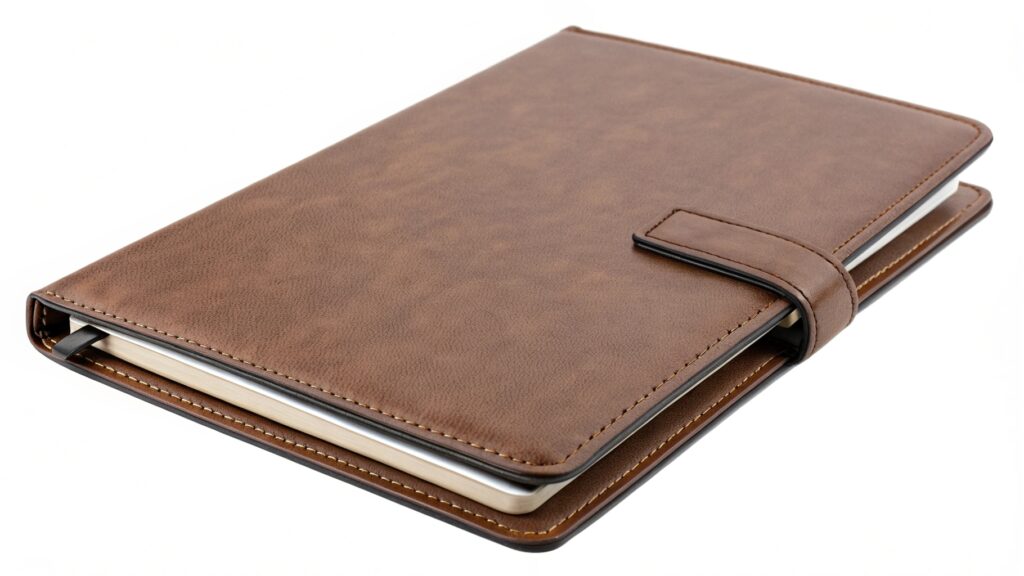 A5 PU leather notebook on a modern office desk
