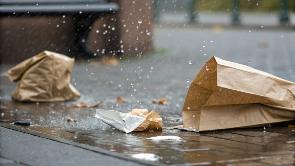 water resistant paper bag in the rain