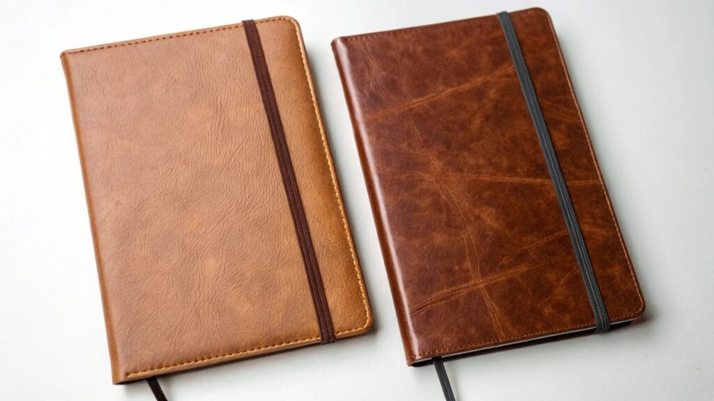 comparison of leather and PU leather notebooks